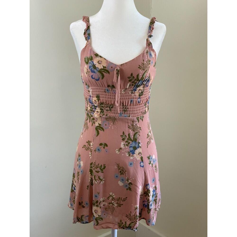Reformation Spring Milkmaid Elyse Floral Ruffle Smocked Mini Dress 0 XS Pink